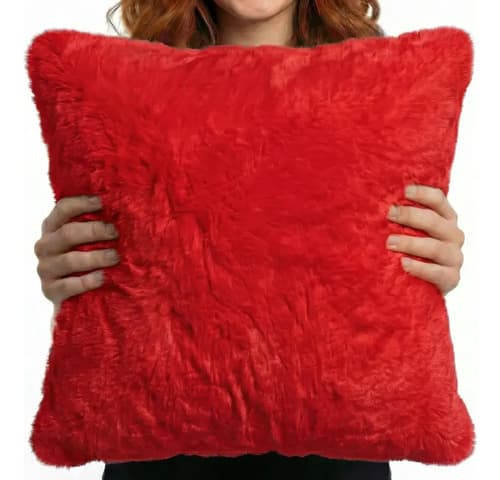 Capa Almofada Pelúcia Pelo Curto Decorativa Vermelha Vermelho Vermelho - 1